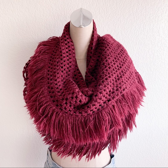 Accessories - Burgundy Knitted Scarf/ Shawl